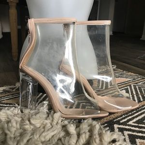 Boohoo Clear peep toe block heels